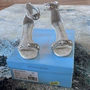 ANTONIO MELANI Sadina Rhinestone Silver Wedding Zip Heeled Sandal In Silver Sz 6